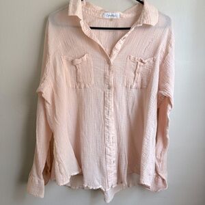 Calvin Klein Peach Textured Gauze Pink Button-Up Shirt Women’s 1X